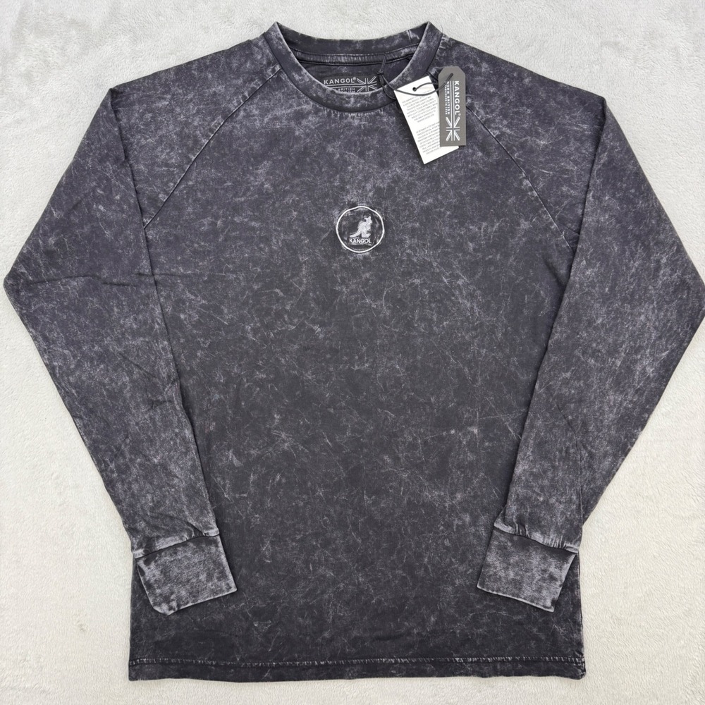 Kangol Shirt Mens Small Long Sleeve‎ Acid Wash Embroidered Crew Neck Streetwear